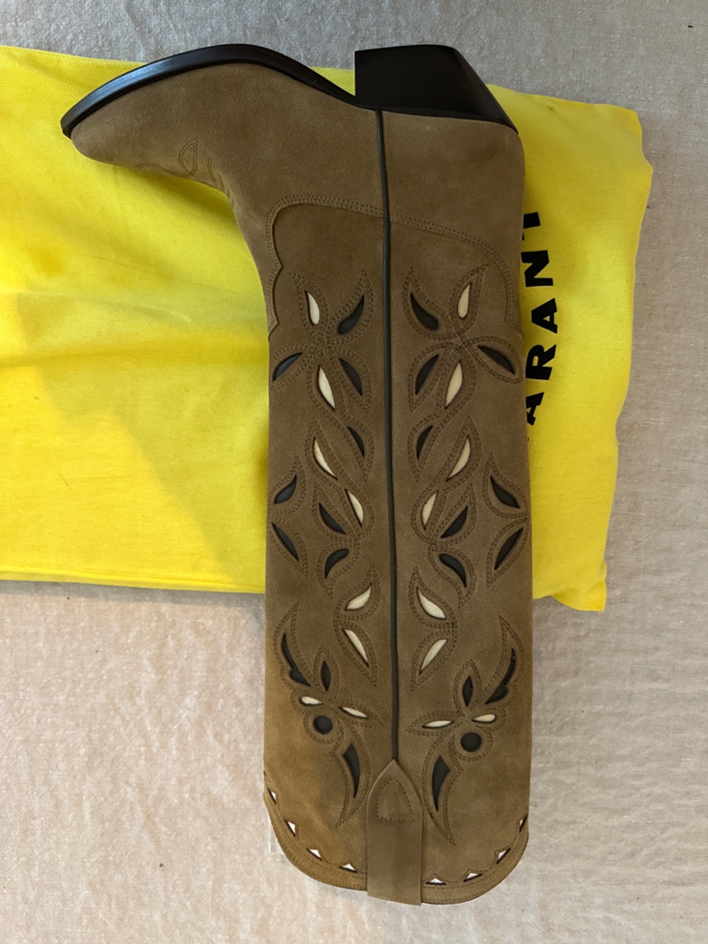 Isabel Marant TALL Tan Suede Knee Denvee Boots with Laser-Cut Detail - Picture 4 of 6